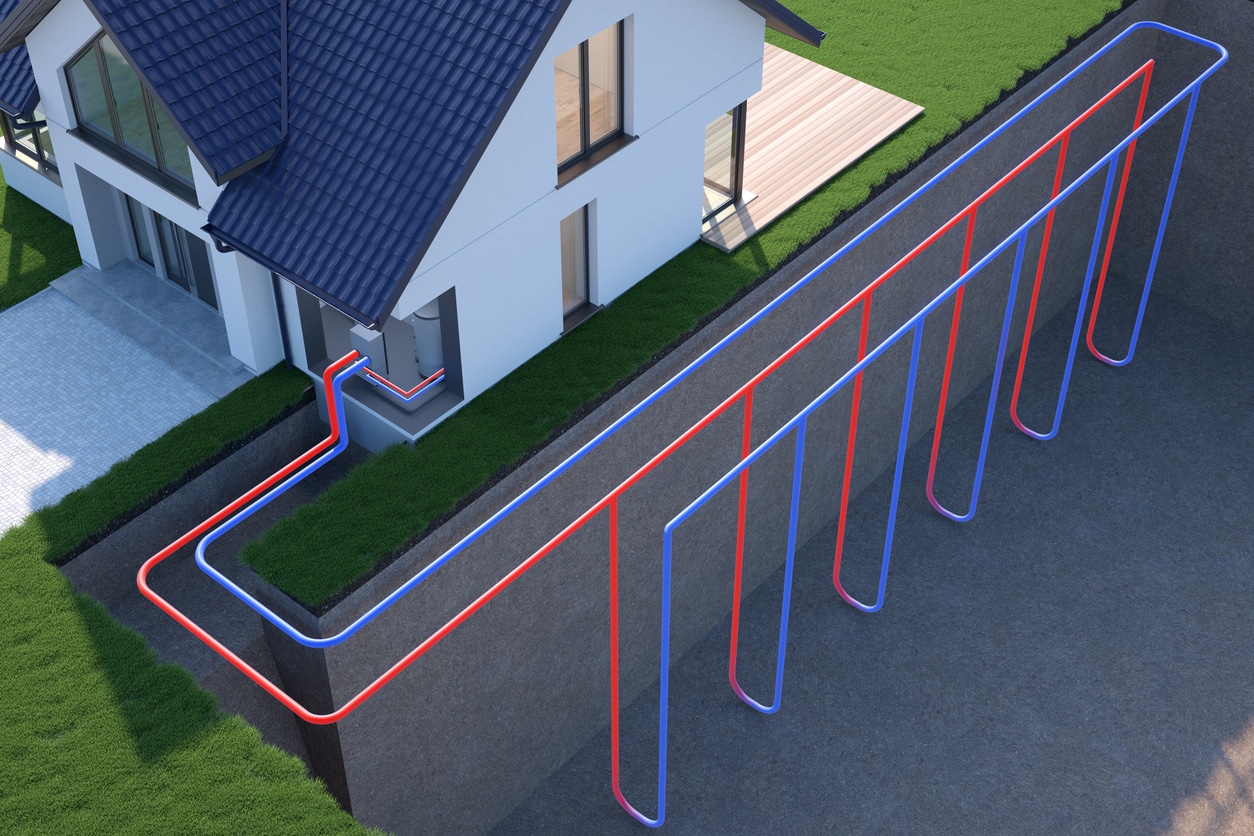 A vertical ground source heat pump installation, showing how geothermal HVAC works in a Tennessee home.